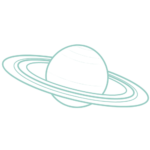 Line art Saturn in a powdery teal color